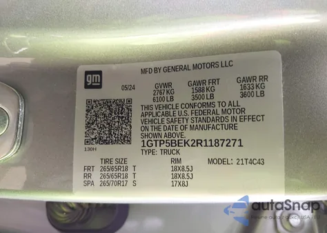 2024 GMC Canyon 2Wd Elevation из США, поврежденный, VIN 1GTP5BEK2R1187271